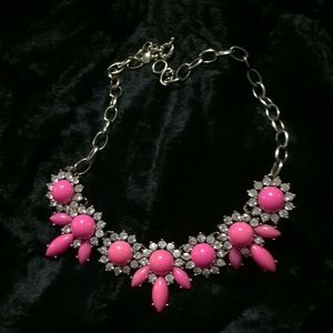 Pink beaded and rhinestone floral necklace